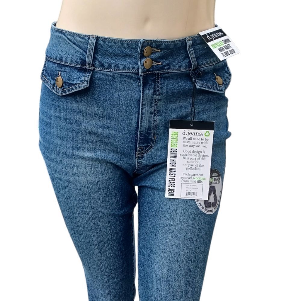 d. jeans Medium Blue High-Rise Flare Jeans with Flap Pockets